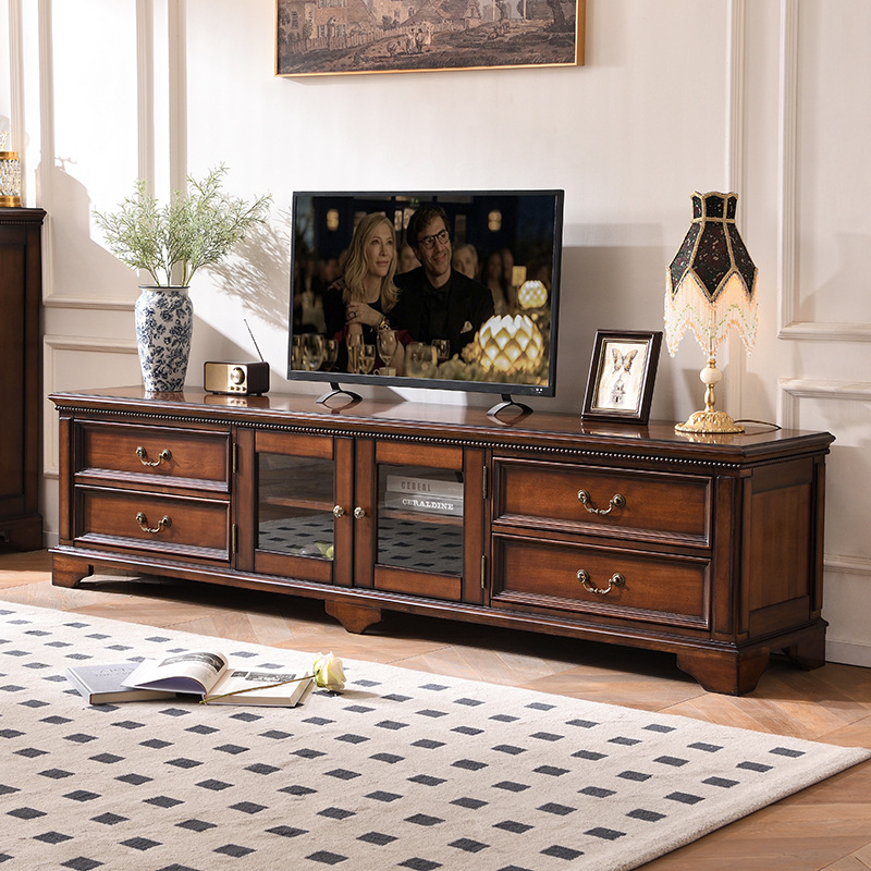 High-End House Living Room Furniture Combination European Carved Film and Television Cabinet Multi-Functional Storage Cabinet American Retro Tv Cabinet