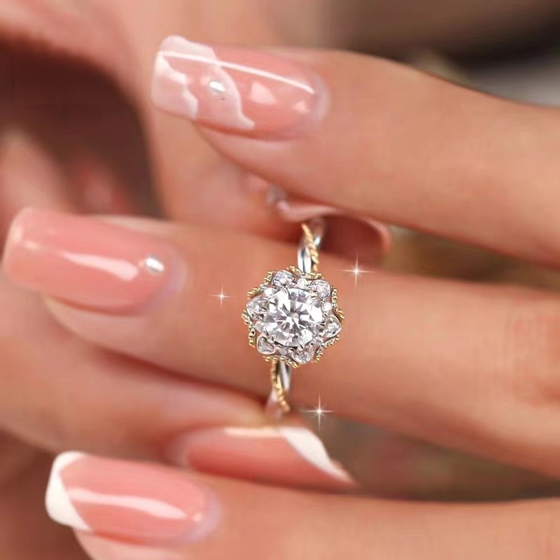 1 Piece Quantity Wedding, Engagement Occasion 925 Sterling Silver Material 1.0ct 925 Sterling Silver Moissanite High Carbon Diamond Geometric Rings Moissanite Rings GRA Certificate