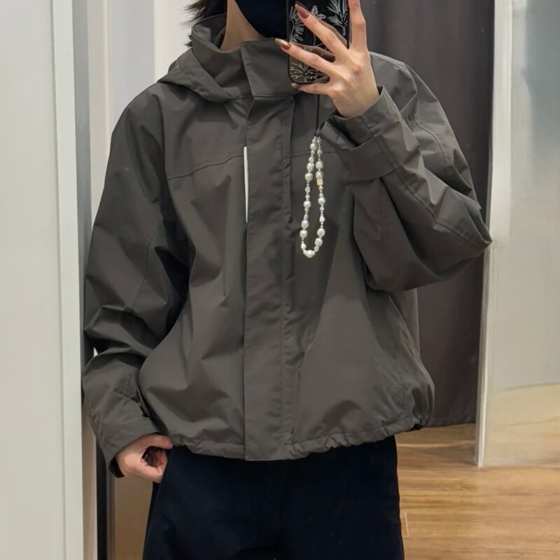 Women's Windproof Collar Jacket Hooded Short Coat Simple All-match Jacket 25 Spring 474894 Women's Windproof Collar Jacket Hooded Short Coat Simple All-match Jacket 25 Spring 474894