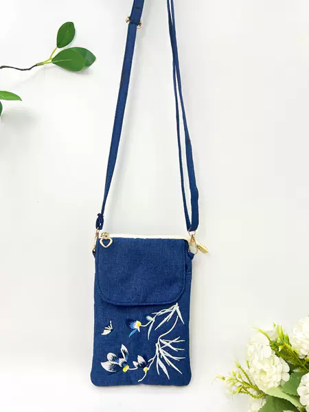 Yijia 2025 New Zipper Mobile Phone Bag Double-Layer Anti-Loss Crossbody Bag National Style Embroidered Small Bag Macaron Color