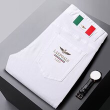 大码男装白色牛仔裤男宽松弹力加肥加大休闲裤胖子显瘦长裤肥佬潮