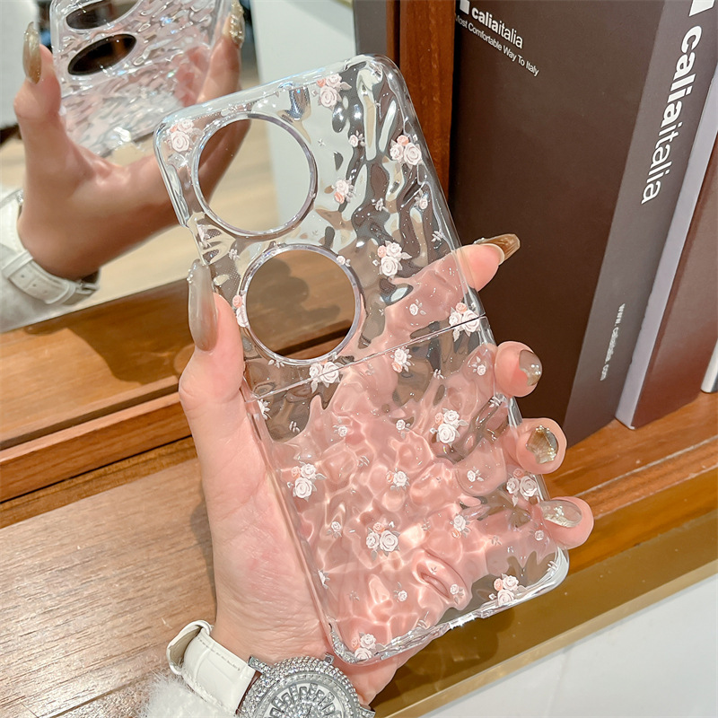 Capa para celular Huawei Pocket 2, dobrável com textura ondulada, resistente a quedas, estampa de rosas em tela cheia, design simples para mulheres._voghion.com