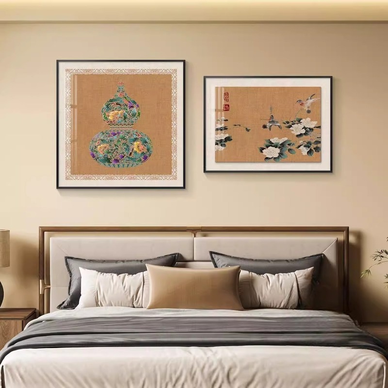 ライトラグジュアリー2分割ベッドルームベッドサイド装飾絵画マスターベッドルームルーム新しい中国風吊り絵画壁画シンプルモダンハイエンド|undefined
