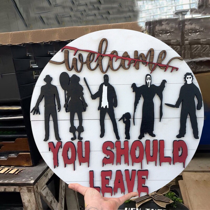 Halloween Horror Welcome Sign Front Door Horror Welcome Hanging Decoration Wooden Craft Door Sign Halloween Horror Welcome Sign Front Door Horror Welcome Hanging Decoration Wooden Craft Door Sign