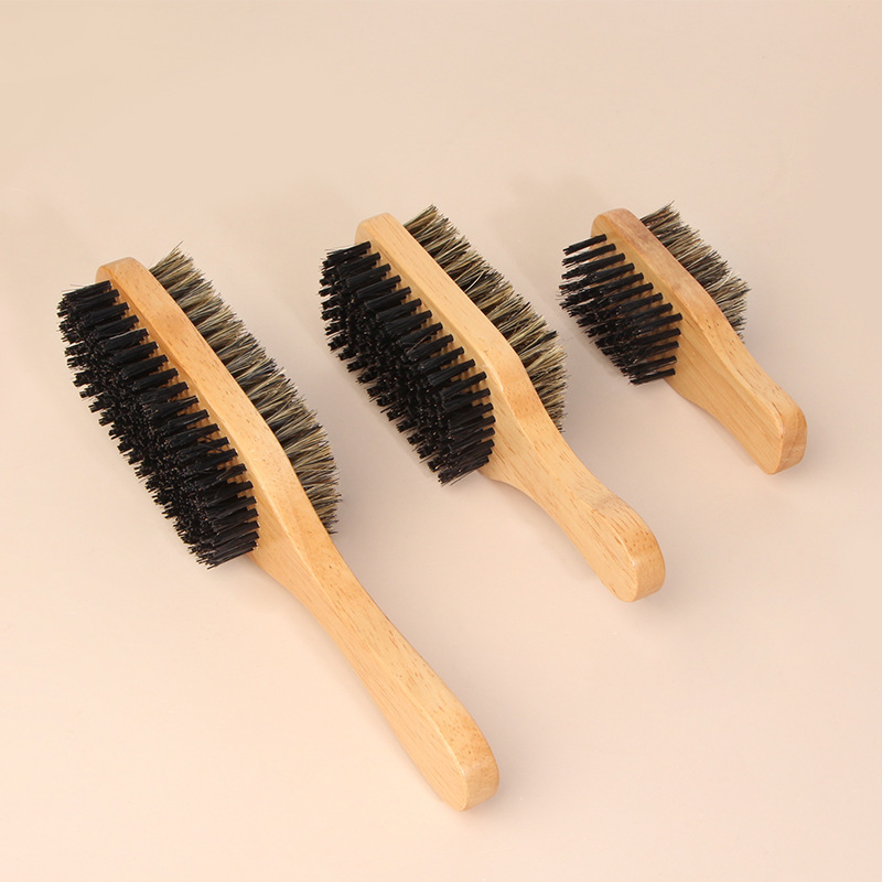 メーカー卸売り男性ひげスタイル豚毛ひげブラシ両面木柄ヘアブラシ櫛ナイロンひげブラシ|undefined