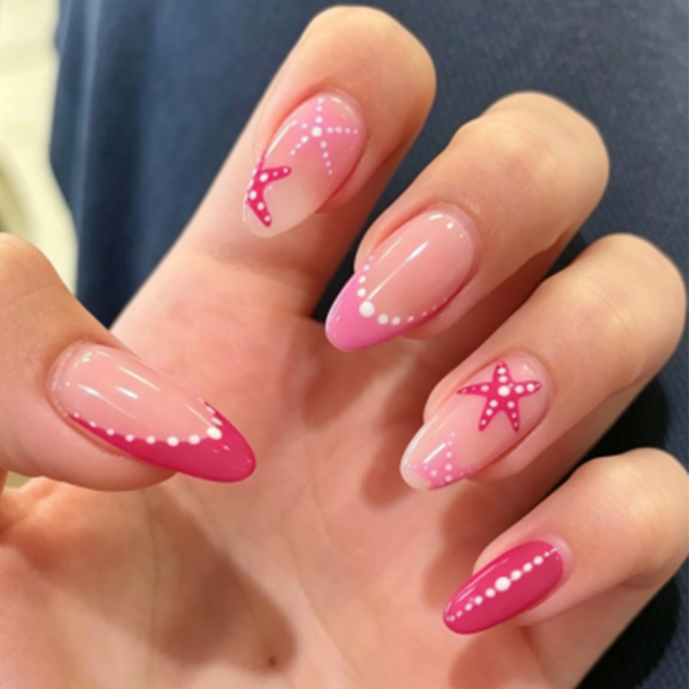 Verano rosa estrella de mar francesa 24 piezas de la atmósfera marina de uñas blanqueantes comercio exterior parches de uñas mezclados