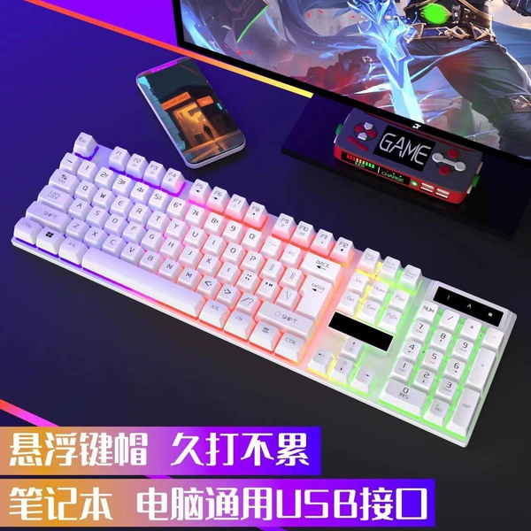 White rainbow mechanical gaming keyboard with chip
