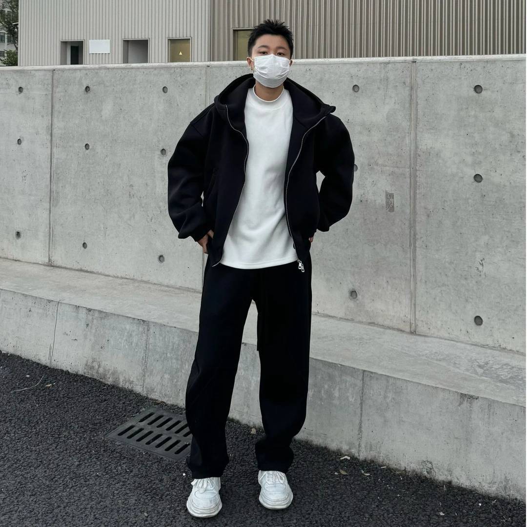 Simple americano pesado con capuchón cardigan hombre estilo amplio lazos pantalones casuales sueltos de dos piezas set casual