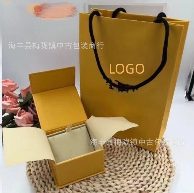 Fenjia Gold Edition Package FD Yellow Large Box J Ring Necklace Double Counter Gift Box Factory Wholesale Price