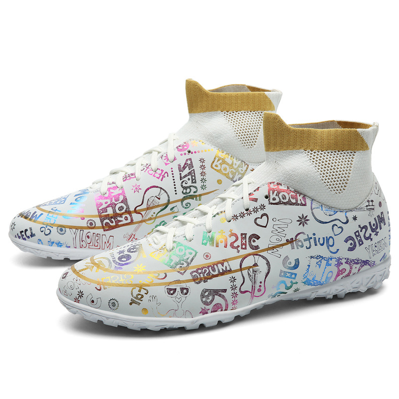 2023 más tamaño nuevo graffiti cómodo zapatos de fútbol de los hombres transpirable de alta superior roto zapatos de fútbol zapatos de entrenamiento de hierba