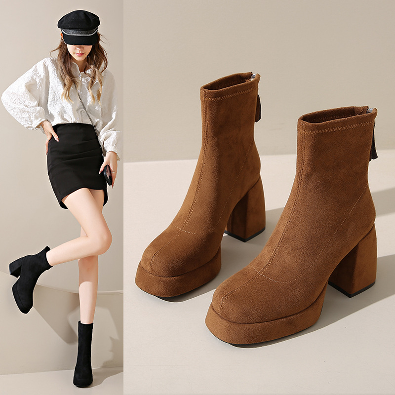 New Suede Thick Bottom High Heel Martin Boots Women's Fashionable Rear Zipper Suede Martin Boots Women's Fashionable High Heel Cloth Boots New Suede Thick Bottom High Heel Martin Boots Women's Fashionable Rear Zipper Suede Martin Boots Women's Fashionable High Heel Cloth Boots