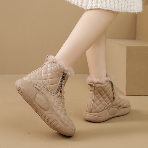 Leather Short Boots Winter Korean Style Fashion Women's Boots Fleece Soft Sole Snow Boots Warm Cotton Boots
