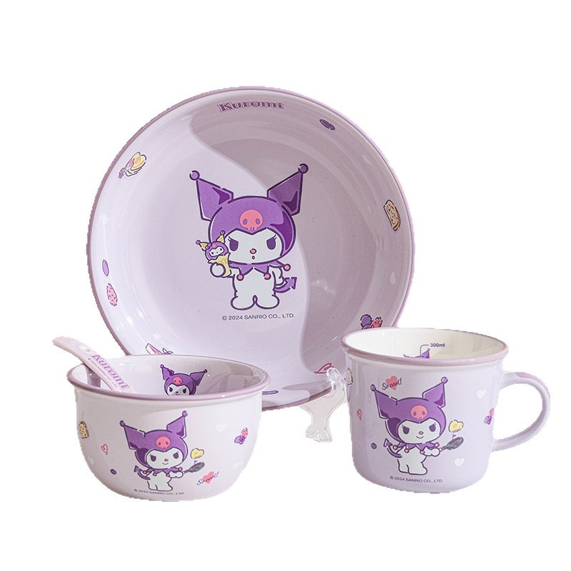 库洛米陶瓷餐具卡通碗碟盘套装家用陶瓷碗凯蒂猫圆盘可爱饭碗汤碗|undefined