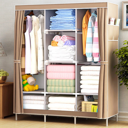Armario simple tela plegable de tela armario de almacenamiento económico casa de alquiler de armario de acero percha
