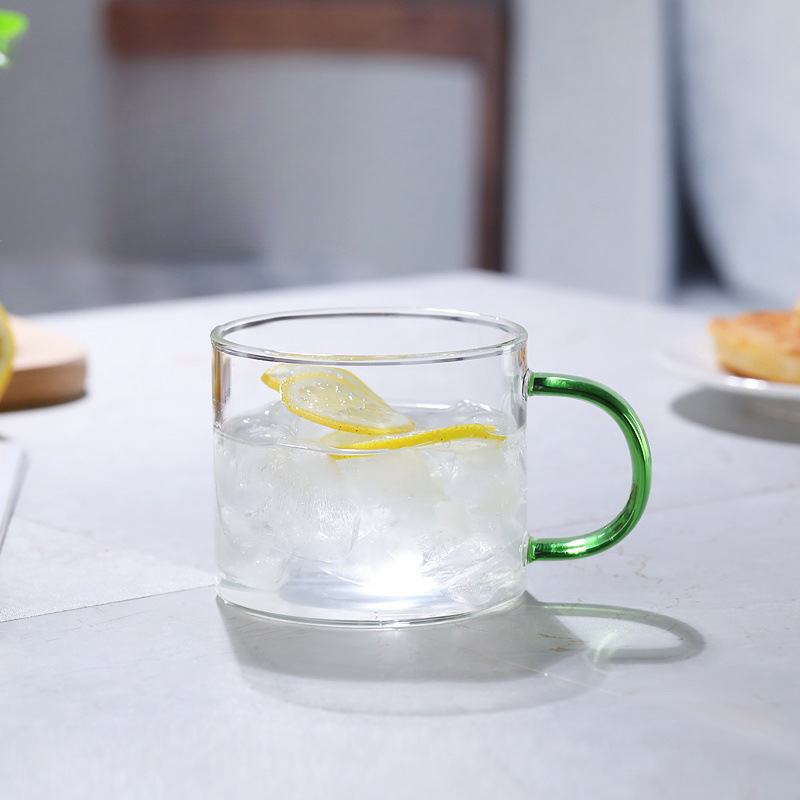 Taza de vidrio de borosilicato alto con asa y logotipo, adecuada para uso doméstico, regalo empresarial moderno y minimalista, taza resistente a altas temperaturas para té y café.