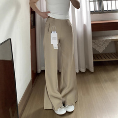 2025夏季卡其微喇裤女高腰显瘦休闲宽松不贴腿轻薄个性喇叭西装裤