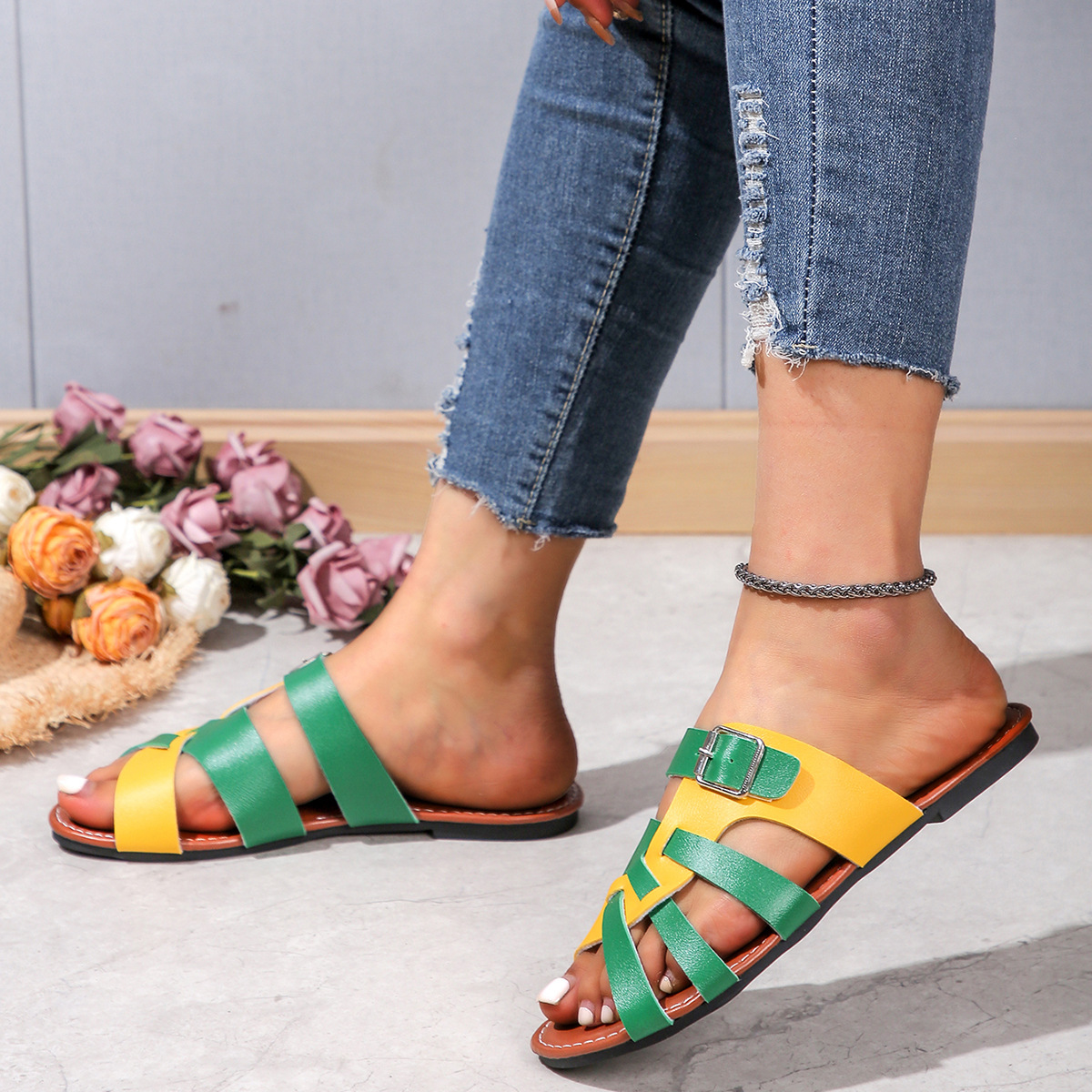 Women's Casual Vacation Color Block Round Toe Beach Sandals display picture 4