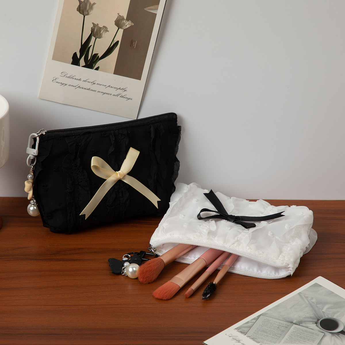 귀여운 화장품 가방 화장품 가방 새로운 한국 스타일 레이스 활 대용량 코인 지갑 클러치 백 여성용 보관 가방