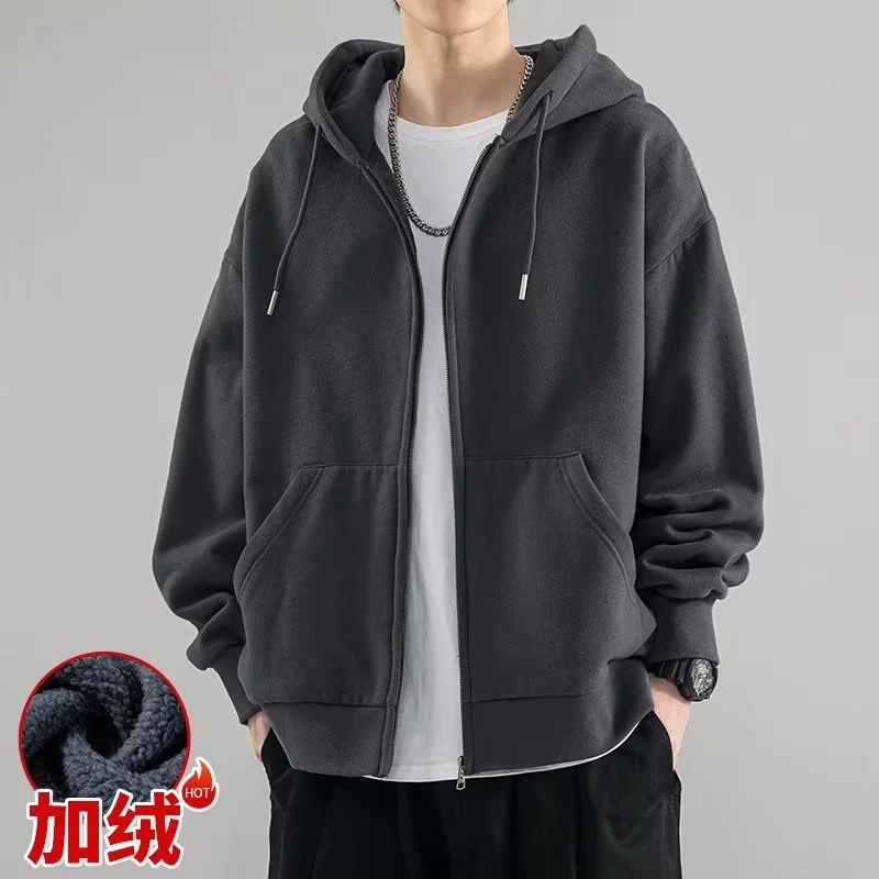 Hooded Sweatshirt Jacket, American Style, Autumn, Multiple Colors & Fleece Options