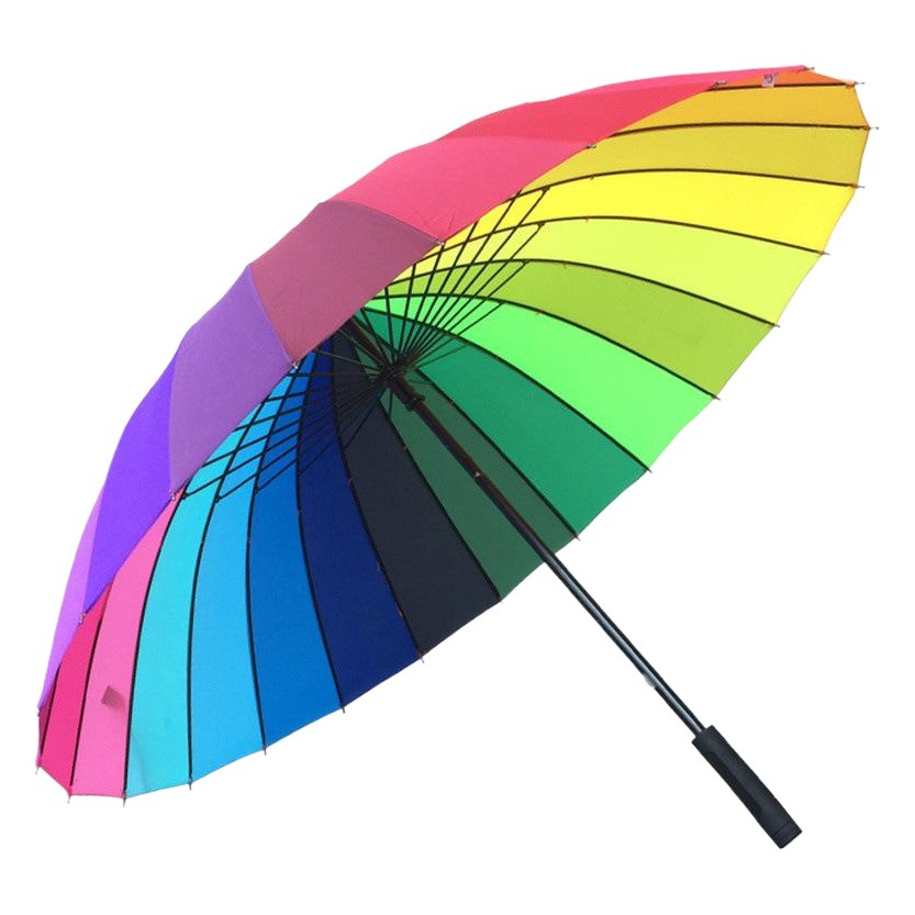 24-hueso arco iris paraguas de gran tamaño mango largo paraguas grande mango recto hombres de tres personas 24-strand colorido paraguas publicidad logo producción