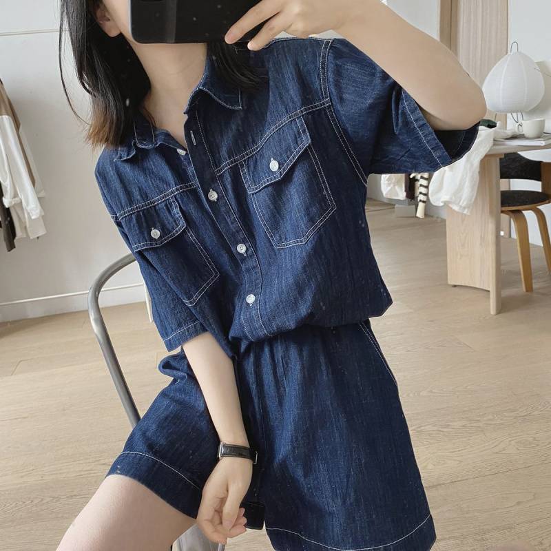 Outer Wear Thin Denim Slimming Women's 2025 Summer New Arrival Loose Stylish Outer Shorts Salt Fashionable Two-Piece Set