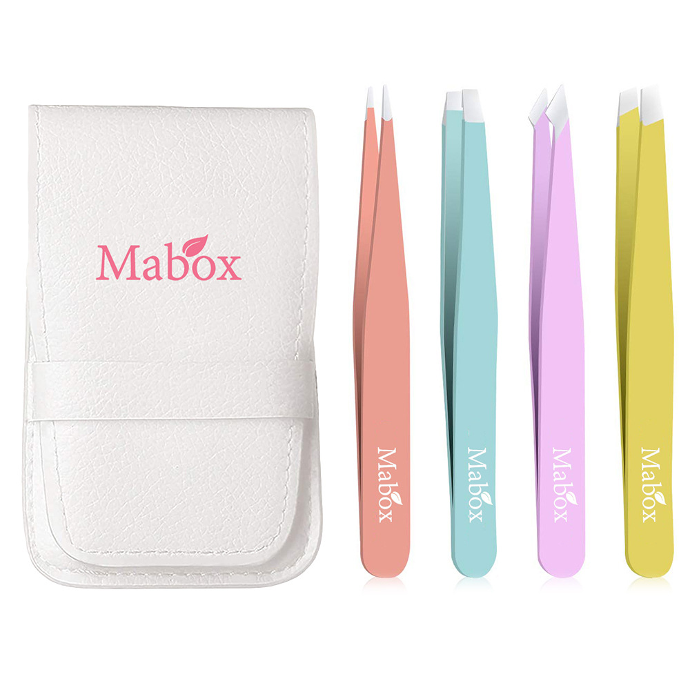 MABOX現貨不鏽鋼4件套彩色眉夾鑷子修眉工具眉毛鑷子套裝