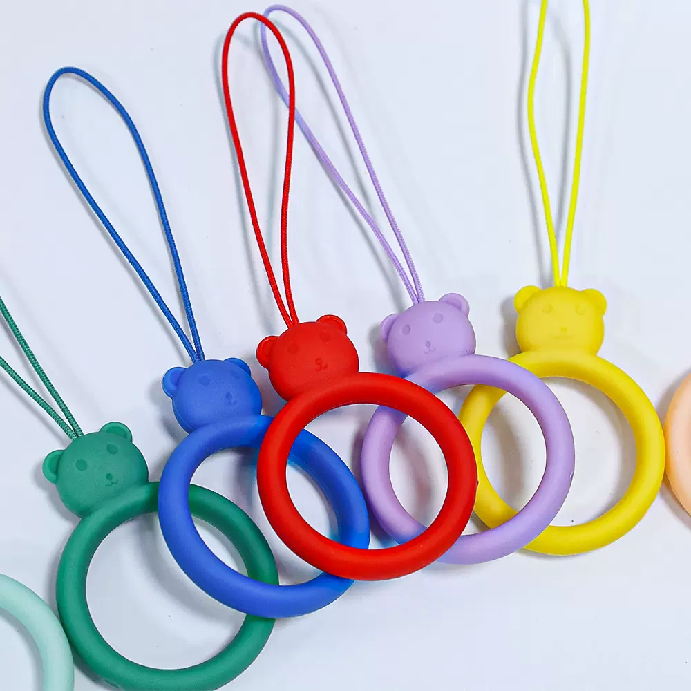 小熊指环挂绳 手机挂绳液态硅胶圈吊绳手机壳手腕防丢绳U盘车钥匙