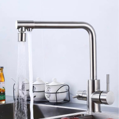 304不鏽鋼廚房水龍頭家用簡約三合一冷熱直飲純淨水三水道龍頭