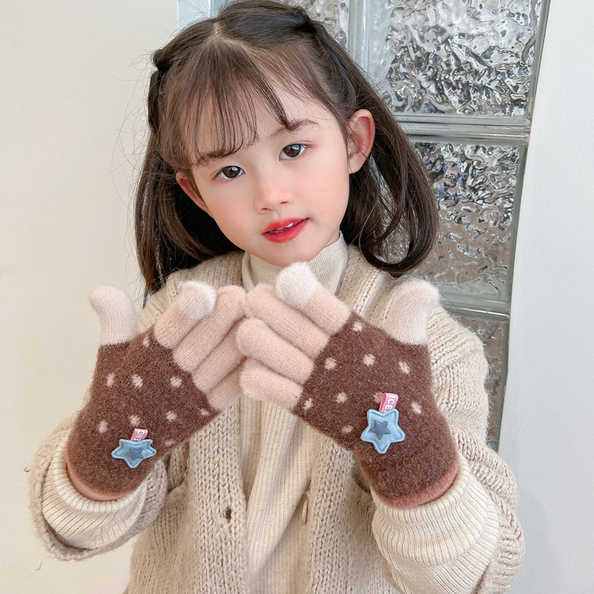 0-12 Guantes calientes de cinco dedos para niños niños y niñas de invierno de peluche de dedo para niñas