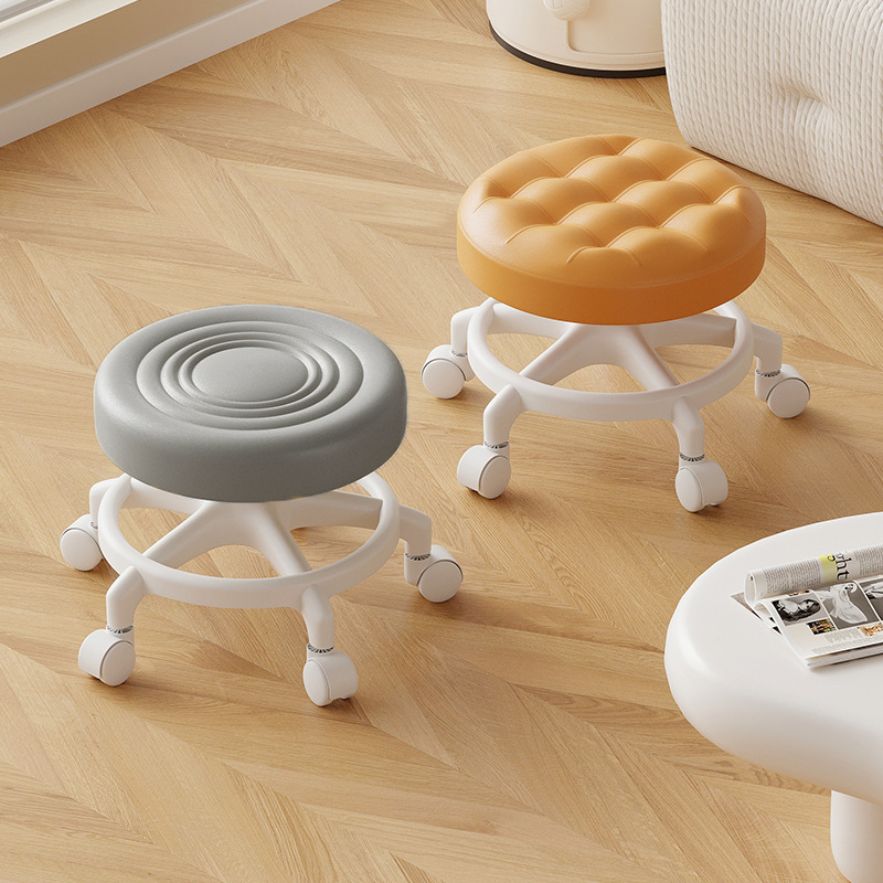 Rueda universal, pequeño taburete, polea, taburete bajo para niños pequeños, banco silencioso doméstico con artefacto de cambio de zapatos, rueda de cordón, taburete redondo