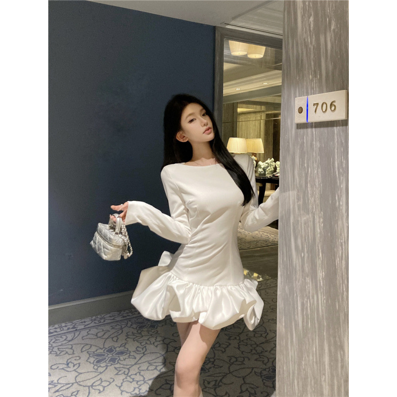 Real shot real price ~ three-dimensional pleated petal skirt slim slim ballet flower bud dress