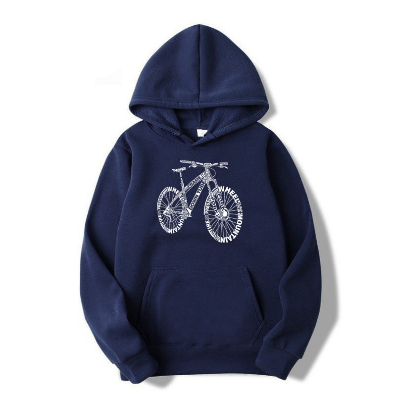 Alphabet Style Mountain Bike Funny Print Hoodies Men Winter