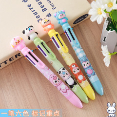 卡通萌宠6色圆珠笔创意文具学生开学季奖品礼物油笔彩色圆珠笔批