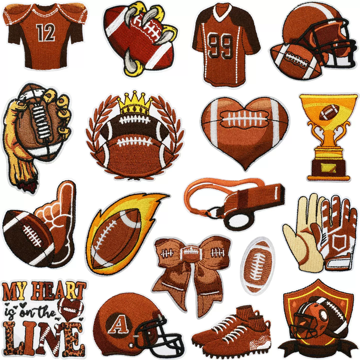 橄榄球徽章刺绣布贴衣服装饰蝴蝶结补丁贴爱心奖杯绣花章仔熨烫