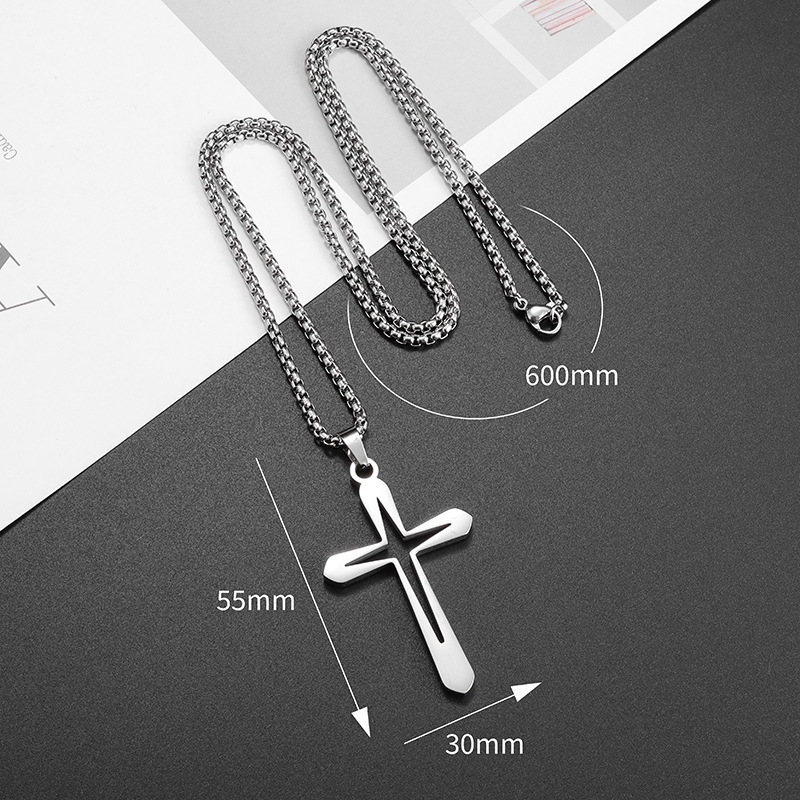 Collana con pendente a croce vuota in acciaio inossidabile da uomo di nuova moda Regali di gioielli con collana religiosa fortunata semplice_voghion.com