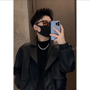 plus size Fashion Motorcycle Leather Jacket Men's Spring and Autumn New Fashionable Handsome Loose Short Leather Jacket Coat in stock