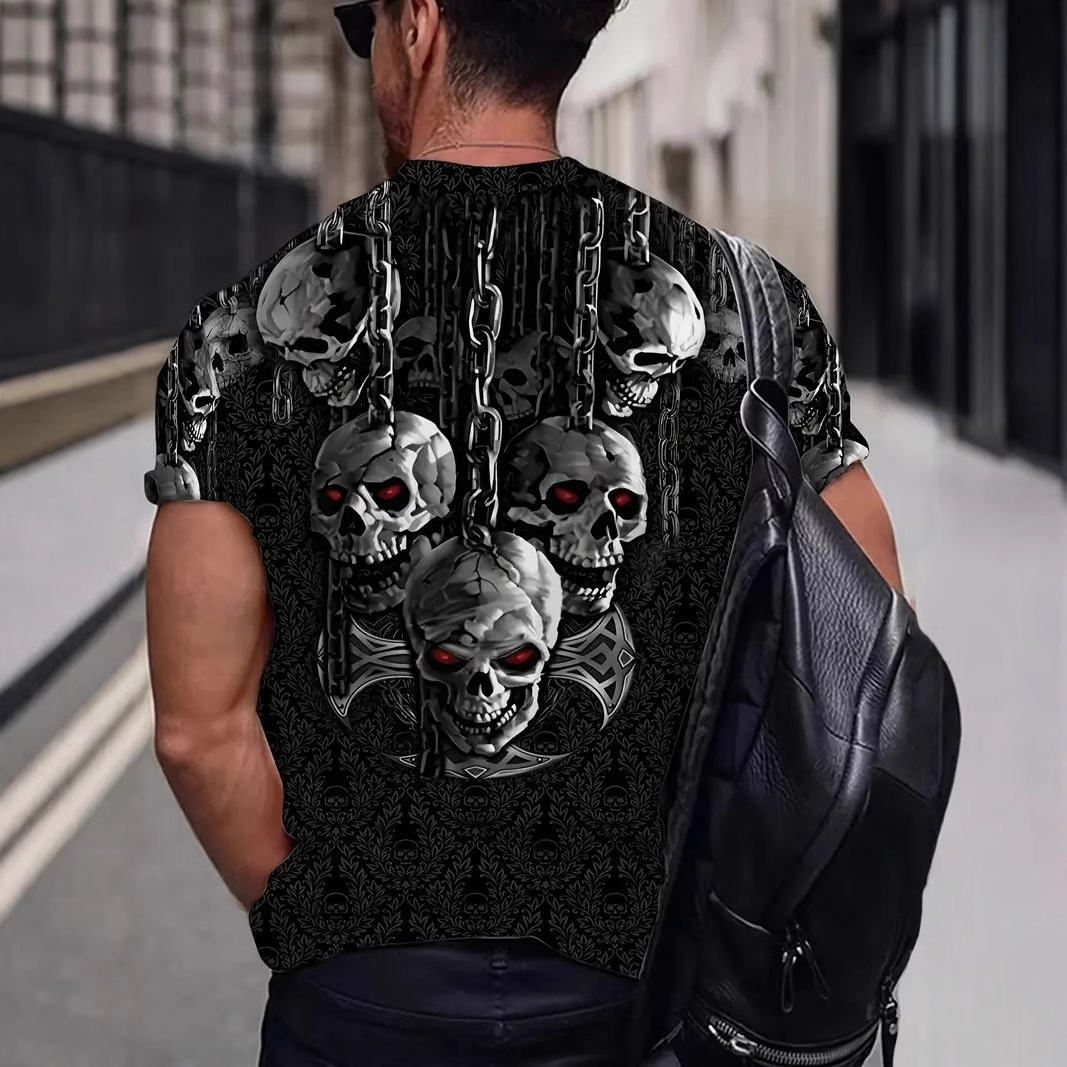 Venta caliente yugo diablo esqueleto 3D impresión digital para hombres moda callejera salvaje suelta manga corta cuello redondo camiseta