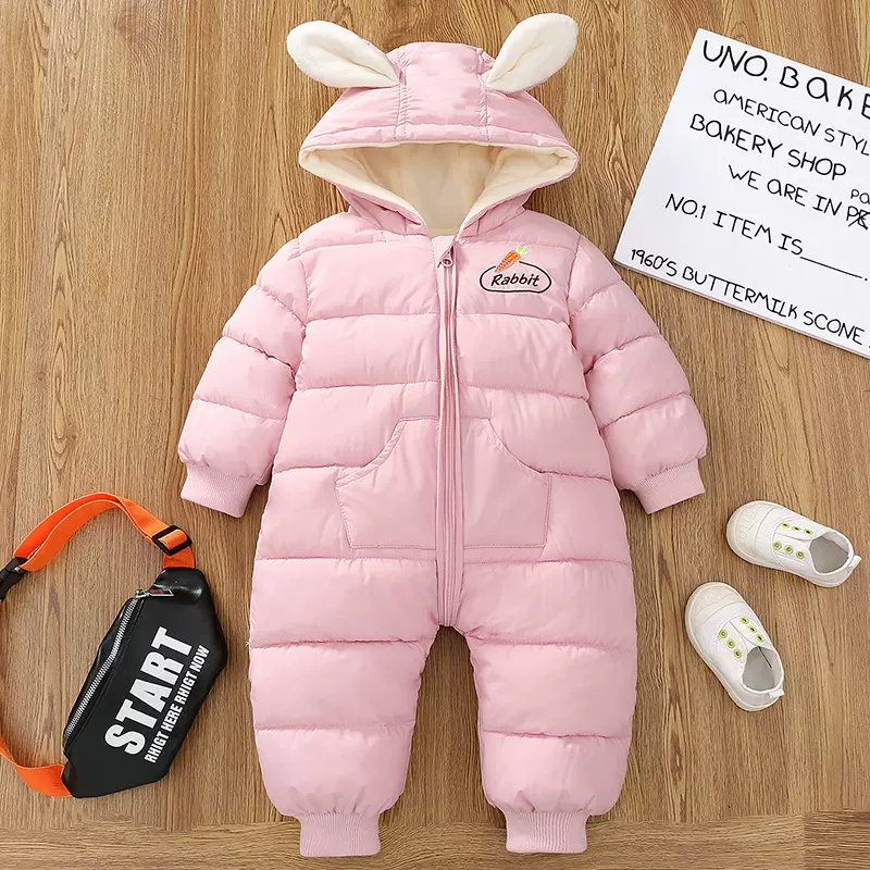 婴幼儿连体哈衣外出服秋冬宝宝羽绒棉爬服新生儿包被加绒加厚睡袋