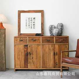 老榆木餐边柜客厅靠墙实木风化茶具摆件储物柜入户整理收纳玄关柜