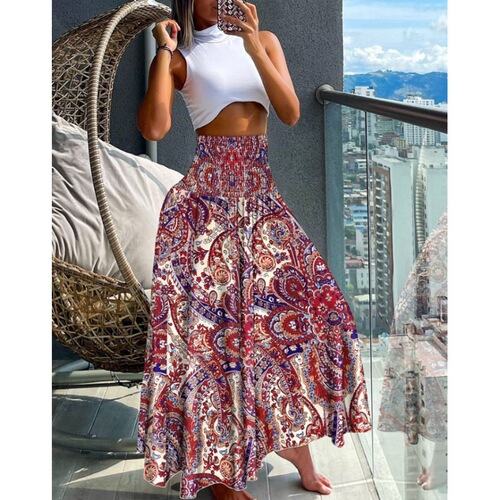 2024 New Women's Summer Casual Loose Vacation Maxi Dress Half Dress for Women in Europe and America
