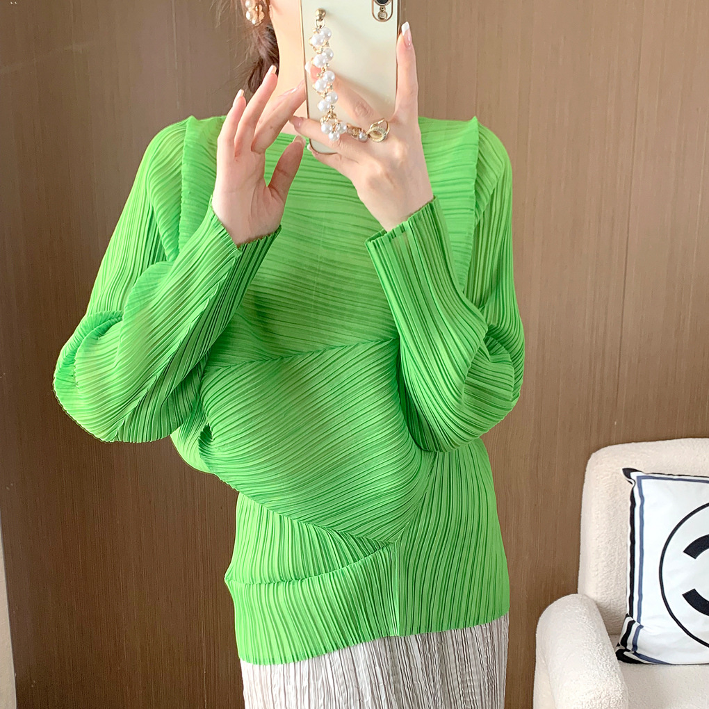 Top plisado Miyake para mujer, camiseta de manga larga con diseño irregular de nicho, muy vendida, moderna en Instagram. image 8