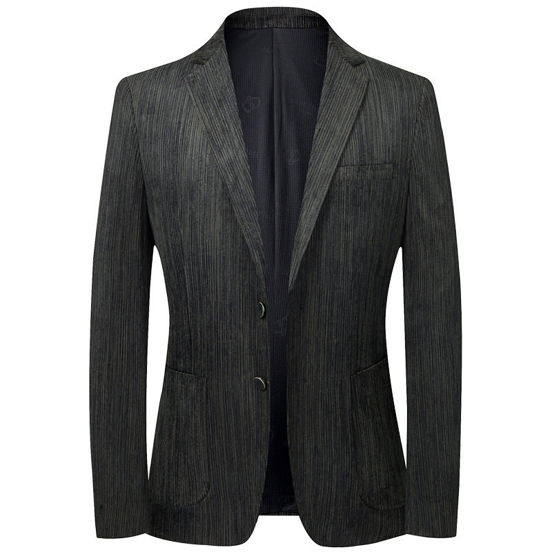 Áo vest nam nhung kẻ chống nhăn không cần là, dáng ôm, cổ vest một hàng hai nút — Màu cà phê, Màu xanh, Màu xanh lá