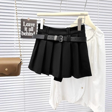 配腰带~高腰辣妹百褶裙潮流女装显瘦底裤防走光超短裙弹力小黑裙