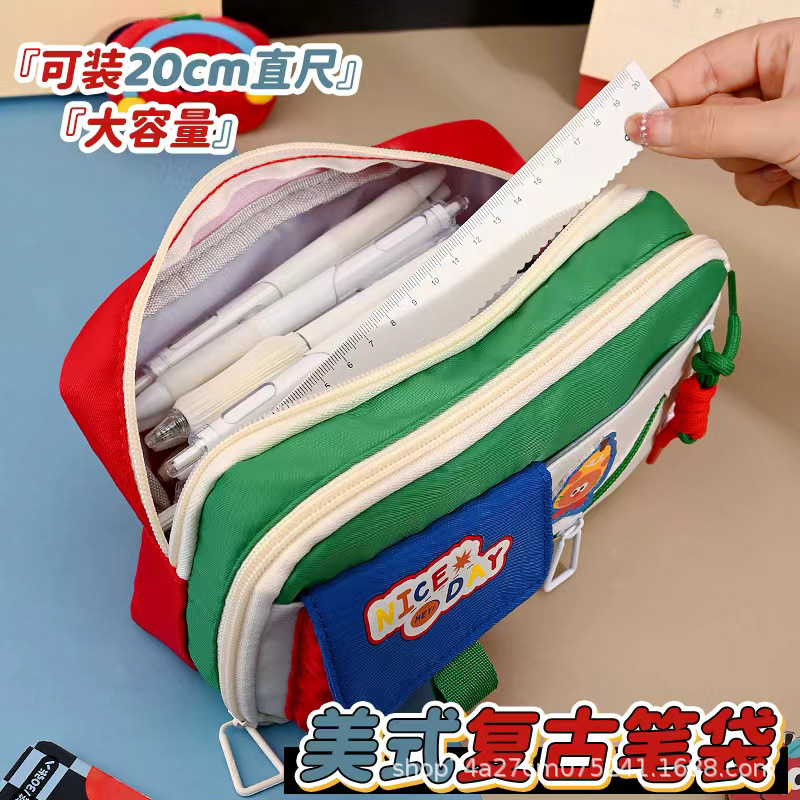 萌趣苹果笔袋可爱大容量女生抽绳新款小学生高颜值多层文具铅笔盒|undefined