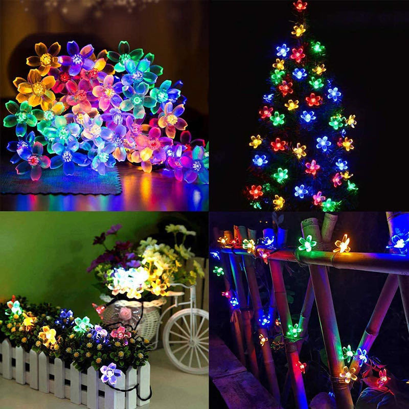 Solar-Powered Cherry Blossom LED String Lights – Waterproof Outdoor Fairy Lights For Garden, Camping, Fence Decoration_voghion.com