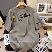 外贸剪标~专柜尾货清仓韩国东大门卡通字母短袖女设计感小众t恤潮