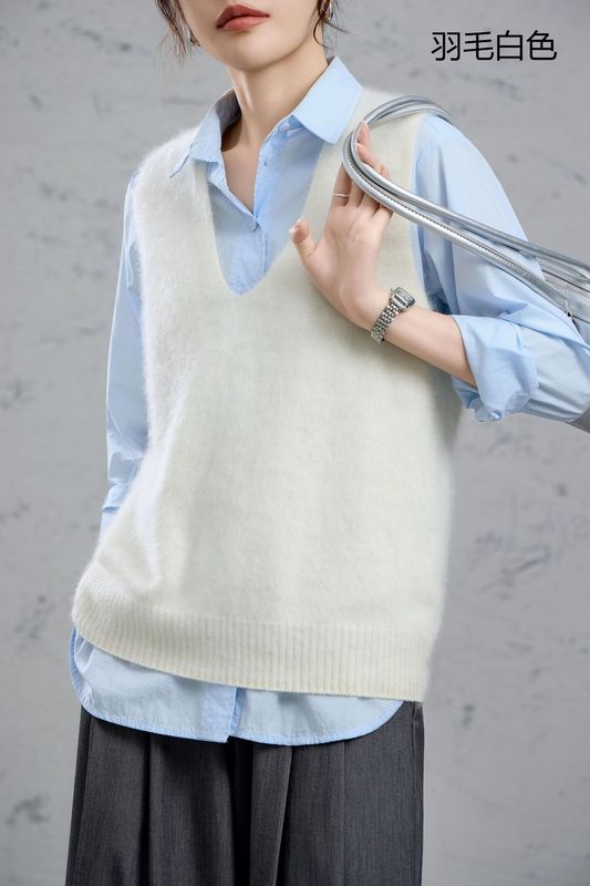 ウール95、カシミア5、起毛ノースリーブカシミヤセーター、起毛ロングヘアートップ、ボトムベスト、ベスト、レディースアウター|undefined