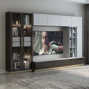 Living Room Tv Cabinet Combination Wall Cabinet Modern Simple Solid Wood Overall Background Wall Cabinet Wine Cabinet Storage Cabinet Integrated New Style
