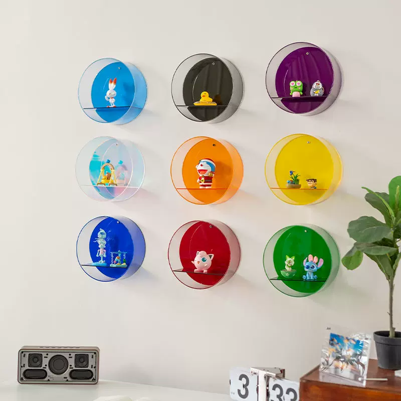 定制亚克力圆形展示架挂壁式设计泡泡玛特手办盲盒收纳架家居装饰