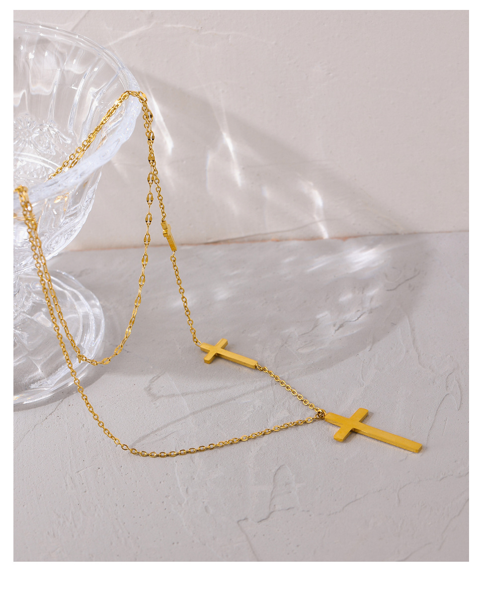 Fashion Cross Titanium Steel Plating Layered Necklaces 1 Piece